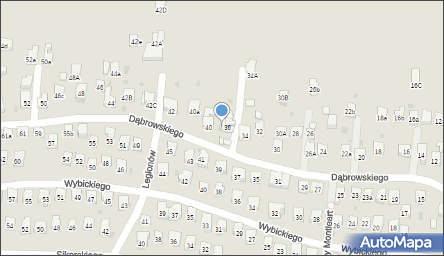 Myślenice, Dąbrowskiego Henryka, gen., 38, mapa Myślenice