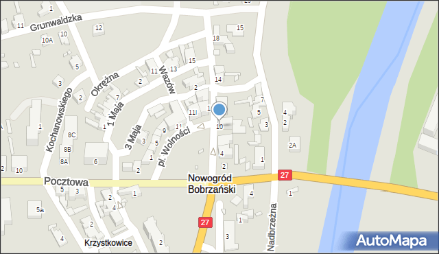 Nowogród Bobrzański, Dąbrowskiego, 10, mapa Nowogród Bobrzański