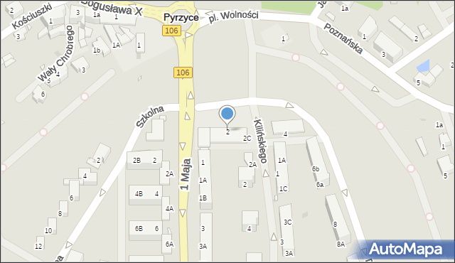 Pyrzyce, Dąbrowskiego Henryka, gen., 2, mapa Pyrzyce