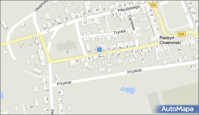 Radzyń Chełmiński, Dąbrowskich, 27, mapa Radzyń Chełmiński