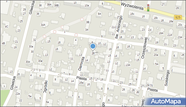 Rybnik, Damrota Konstantego, 16, mapa Rybnika