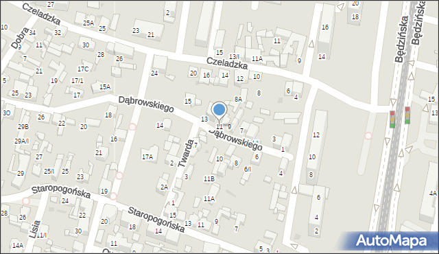 Sosnowiec, Dąbrowskiego Jarosława, gen., 11, mapa Sosnowca