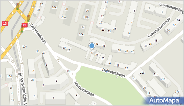 Szczecin, Dąbrowskiego Henryka, gen., 27, mapa Szczecina