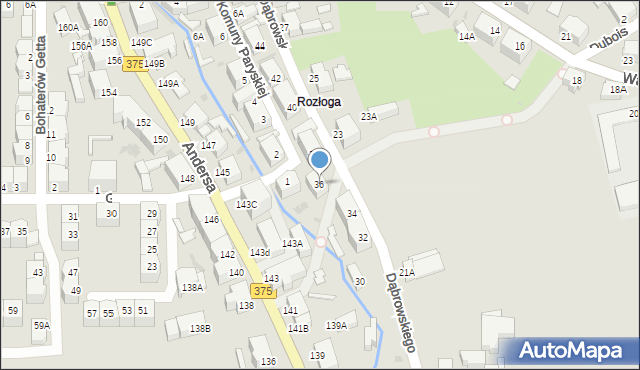 Wałbrzych, Dąbrowskiego Jarosława, gen., 36, mapa Wałbrzycha