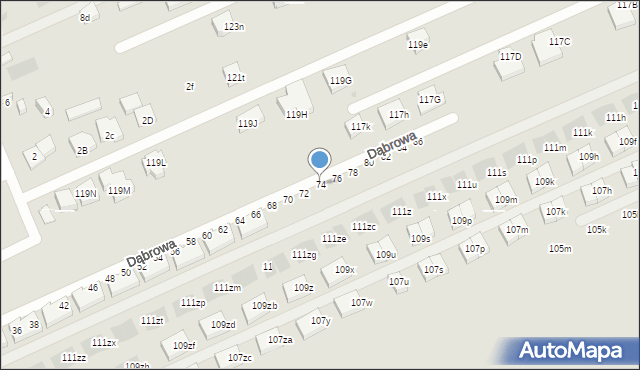 Warszawa, Dąbrowa, 74, mapa Warszawy