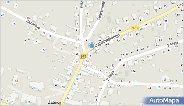 Żabno, Dąbrowskiego, 20, mapa Żabno