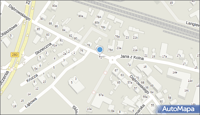 Zielona Góra, Dąbrowskiego Jarosława, gen., 71, mapa Zielona Góra