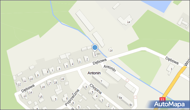 Antonin, Dębowa, 1, mapa Antonin