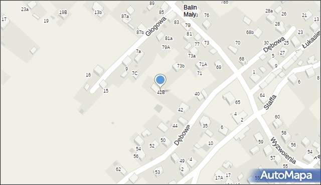 Balin, Dębowa, 42B, mapa Balin