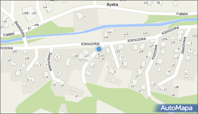 Bystra, Dębowa, 1, mapa Bystra