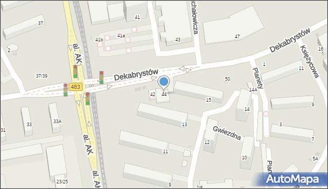 Częstochowa, Dekabrystów, 44, mapa Częstochowy