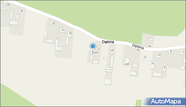 Dębina, Dębina, 17, mapa Dębina