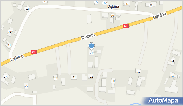 Dębina, Dębina, 21, mapa Dębina