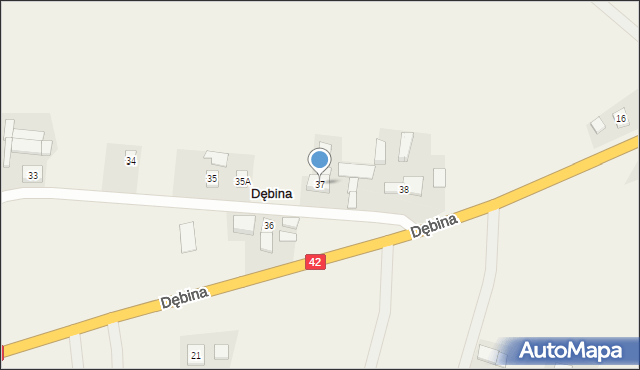 Dębina, Dębina, 37, mapa Dębina