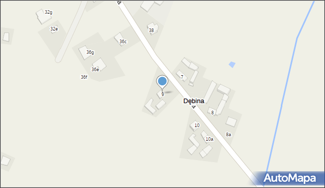 Dębina, Dębina, 9, mapa Dębina