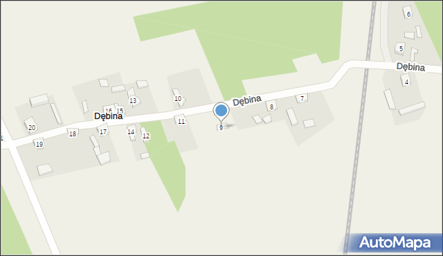 Dębina, Dębina, 9, mapa Dębina