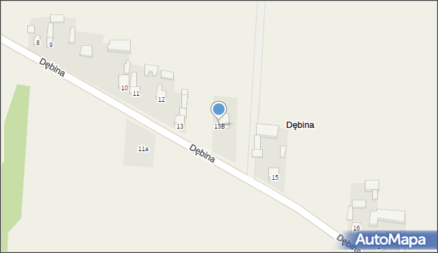 Dębina, Dębina, 13B, mapa Dębina