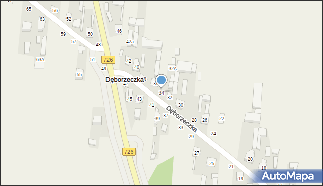 Dęborzeczka, Dęborzeczka, 34, mapa Dęborzeczka