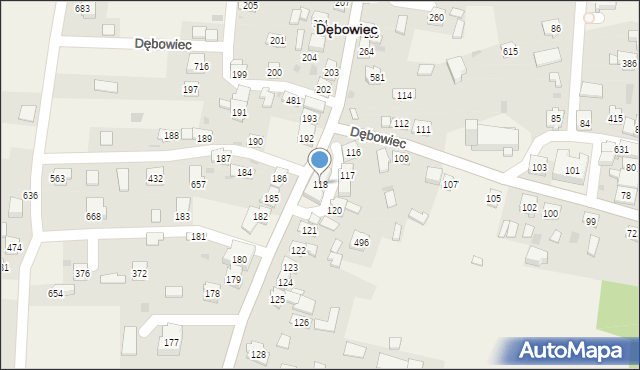 Dębowiec, Dębowiec, 118, mapa Dębowiec