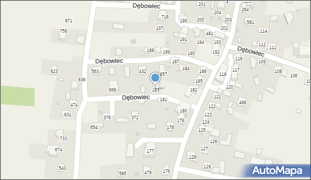 Dębowiec, Dębowiec, 183, mapa Dębowiec