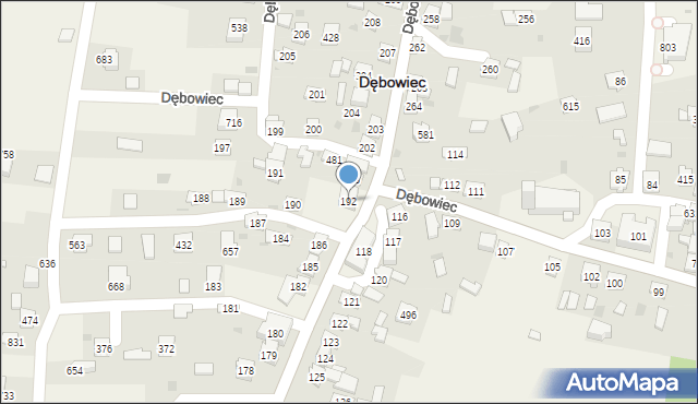 Dębowiec, Dębowiec, 192, mapa Dębowiec