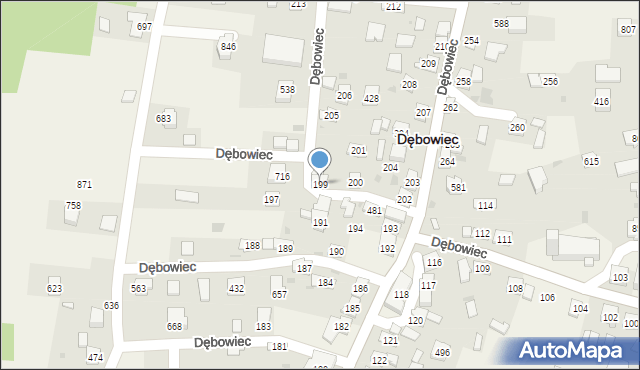 Dębowiec, Dębowiec, 199, mapa Dębowiec