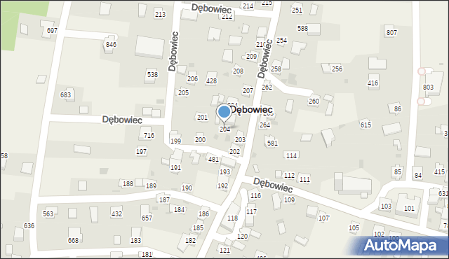 Dębowiec, Dębowiec, 204, mapa Dębowiec