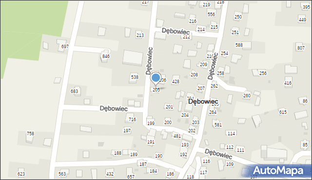 Dębowiec, Dębowiec, 205, mapa Dębowiec