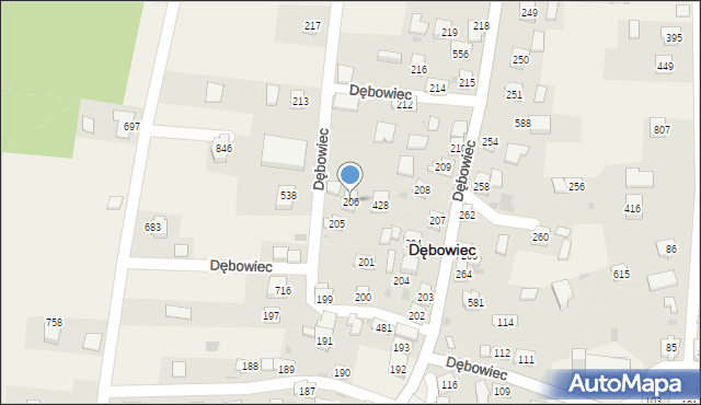 Dębowiec, Dębowiec, 206, mapa Dębowiec