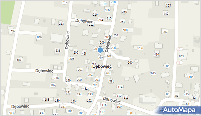 Dębowiec, Dębowiec, 207, mapa Dębowiec