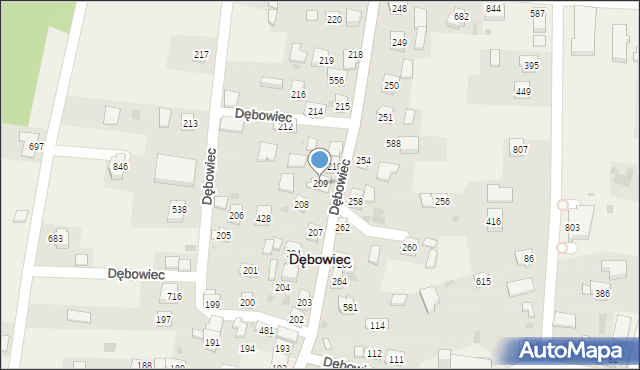 Dębowiec, Dębowiec, 209, mapa Dębowiec