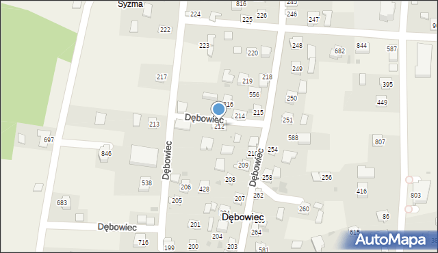 Dębowiec, Dębowiec, 212, mapa Dębowiec