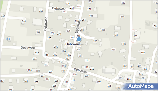 Dębowiec, Dębowiec, 263, mapa Dębowiec