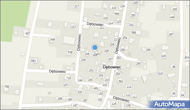 Dębowiec, Dębowiec, 428, mapa Dębowiec