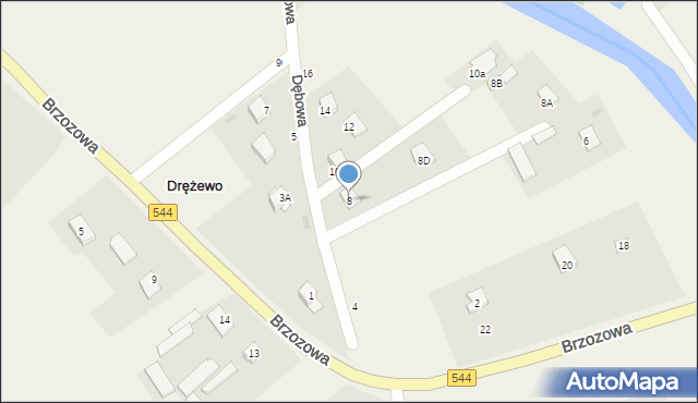 Drężewo, Dębowa, 8, mapa Drężewo