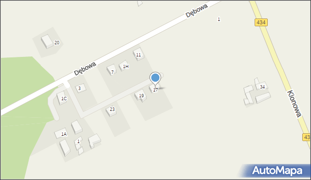 Drzonek, Dębowa, 17, mapa Drzonek