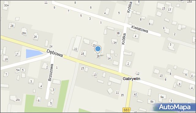 Gabryelin, Dębowa, 16, mapa Gabryelin