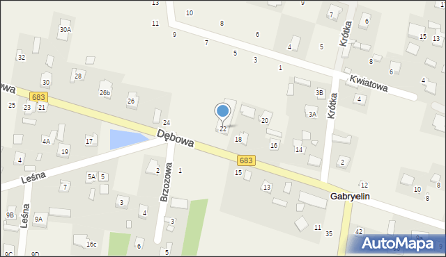 Gabryelin, Dębowa, 22, mapa Gabryelin