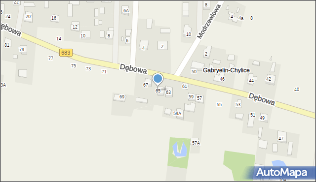 Gabryelin, Dębowa, 65, mapa Gabryelin