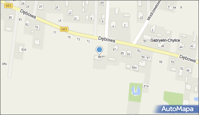 Gabryelin, Dębowa, 69, mapa Gabryelin