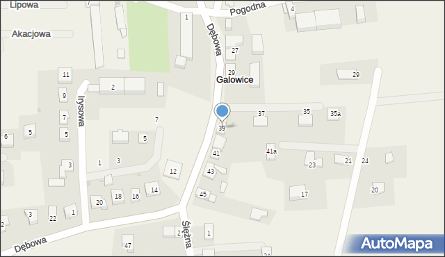 Galowice, Dębowa, 39, mapa Galowice