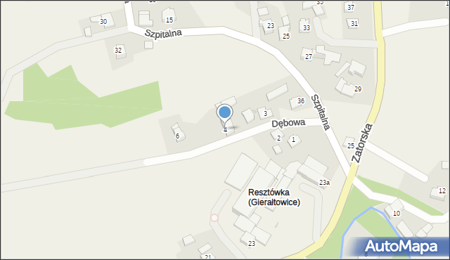 Gierałtowice, Dębowa, 4, mapa Gierałtowice