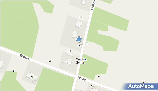 Grabina, Dębowa, 1A, mapa Grabina