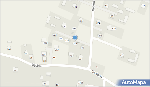 Jakubowice Konińskie, Dębina, 32a, mapa Jakubowice Konińskie