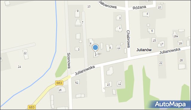 Julianów, Dębowa, 2, mapa Julianów