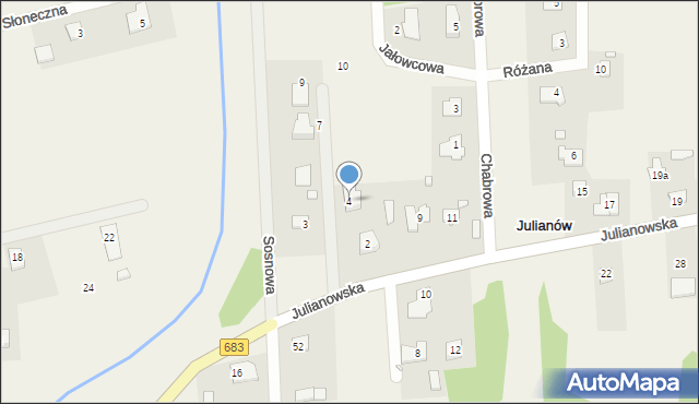 Julianów, Dębowa, 4, mapa Julianów