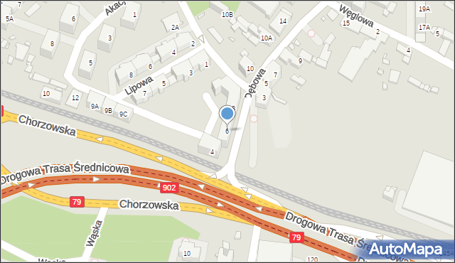 Katowice, Dębowa, 6, mapa Katowic