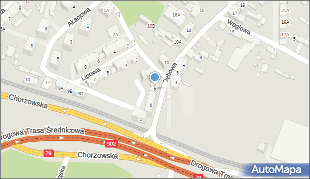 Katowice, Dębowa, 8, mapa Katowic