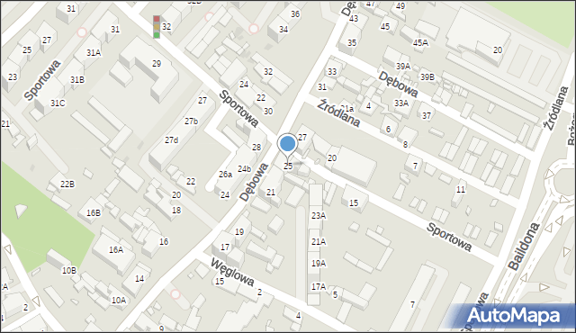 Katowice, Dębowa, 25, mapa Katowic