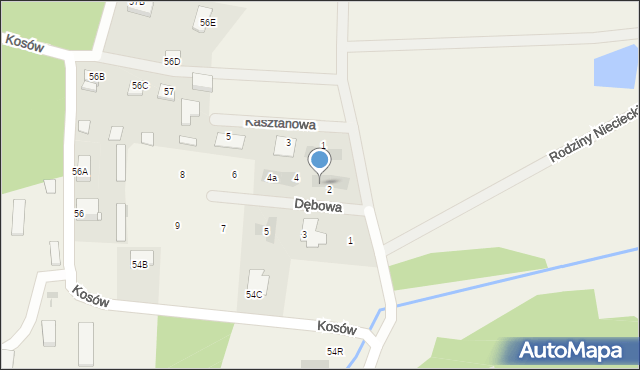 Kosów, Dębowa, 2A, mapa Kosów